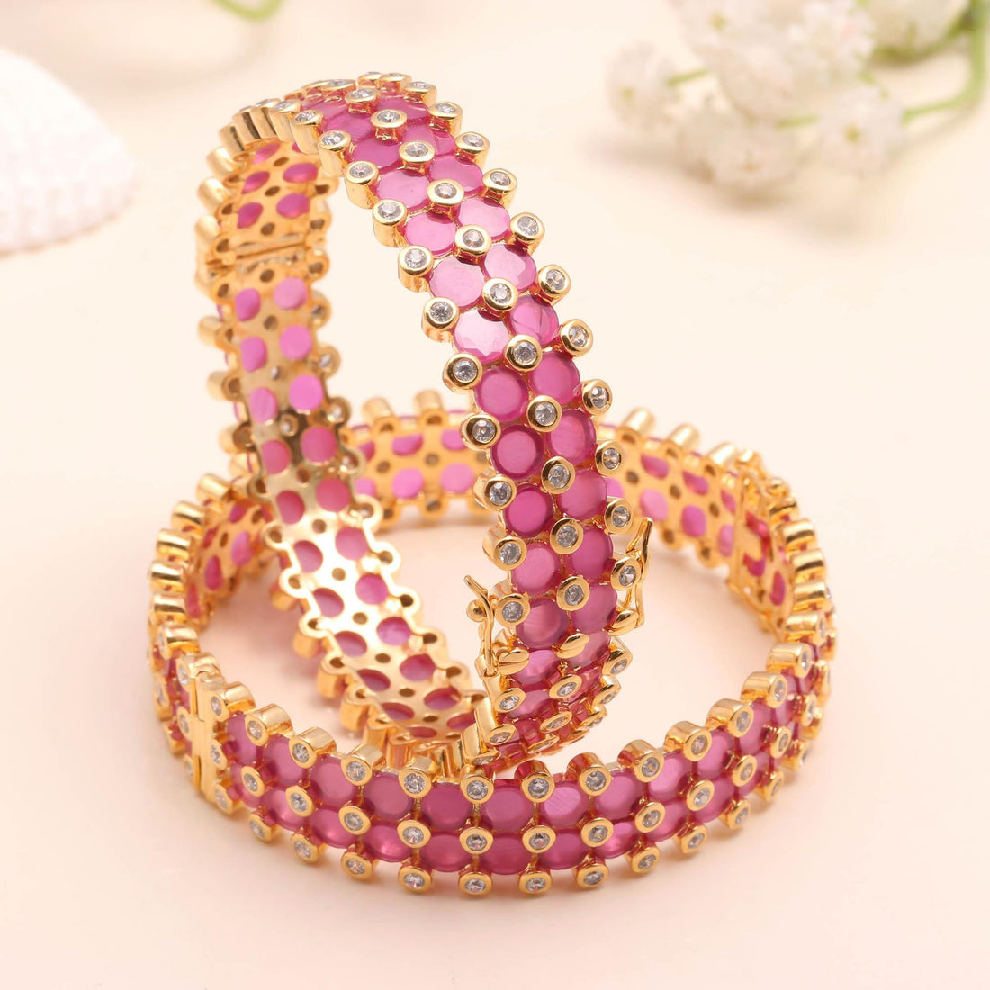 22K Gold Plated Ruby CZ Openable Bangle | Traditional Indian Jewelry | Wedding Bangle | Ethnic Bangle|  Gift For Her | Party Wear Bangle — 2