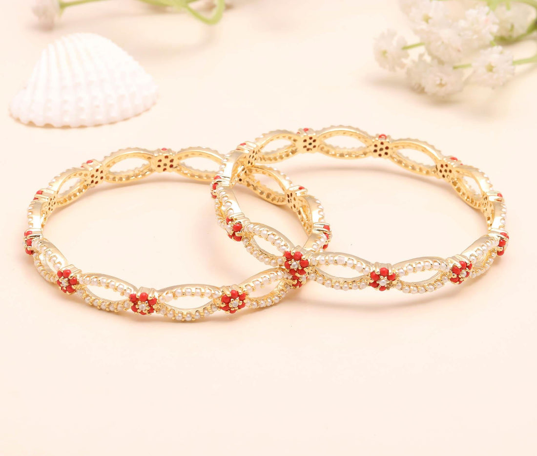 22K Gold Plated  Coral Pearl Bangle | Indian Bracelet | Wedding Jewelry | Ethnic Wear Bangle | Gift For Her | Indian Bangle | Bridal Bangle — 2
