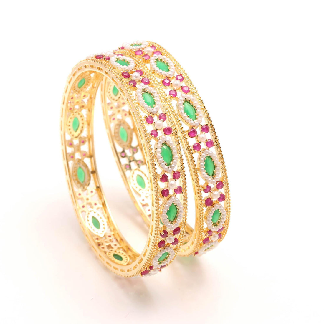 22K Gold Plated Ruby Emerald Pearl Kada Bangle | Wedding Jewelry | Ethnic Bangle | Gift For Women | Traditional Bangle  |Bridal Bangle — 4