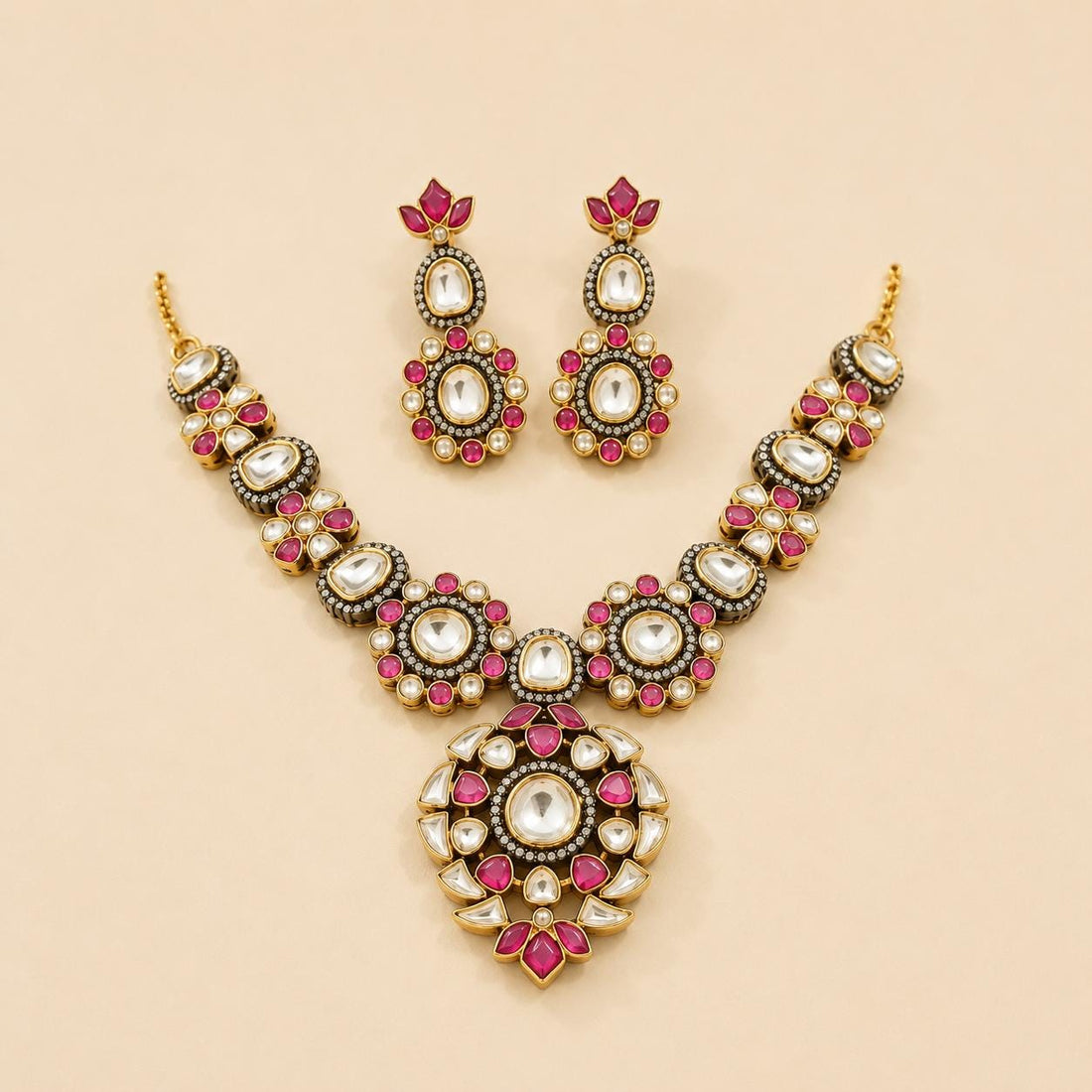 Kundan Ruby Polki Necklace | Dual Tone Gold & Black Bridal Jewelry | Traditional Indian Wedding Necklace | Party Necklace  | Gift for Her — 3