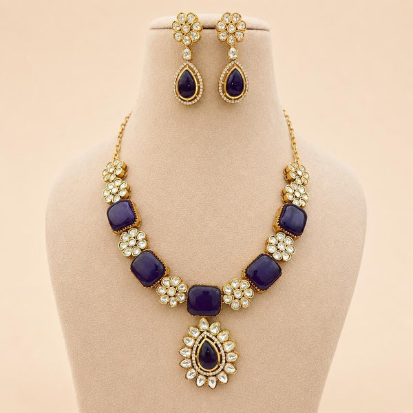 Amethyst Necklace Jewelry | Gold Plated Indian Bridal Jewelry | Wedding Necklace | Kundan Statement Necklace