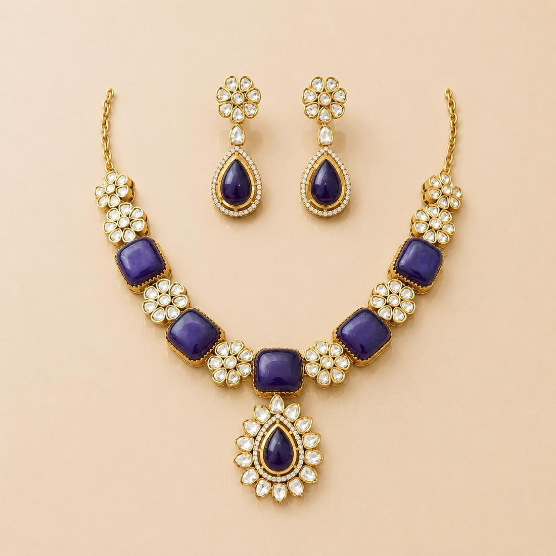 Amethyst Necklace Jewelry | Gold Plated Indian Bridal Jewelry | Wedding Necklace | Kundan Statement Necklace — 3