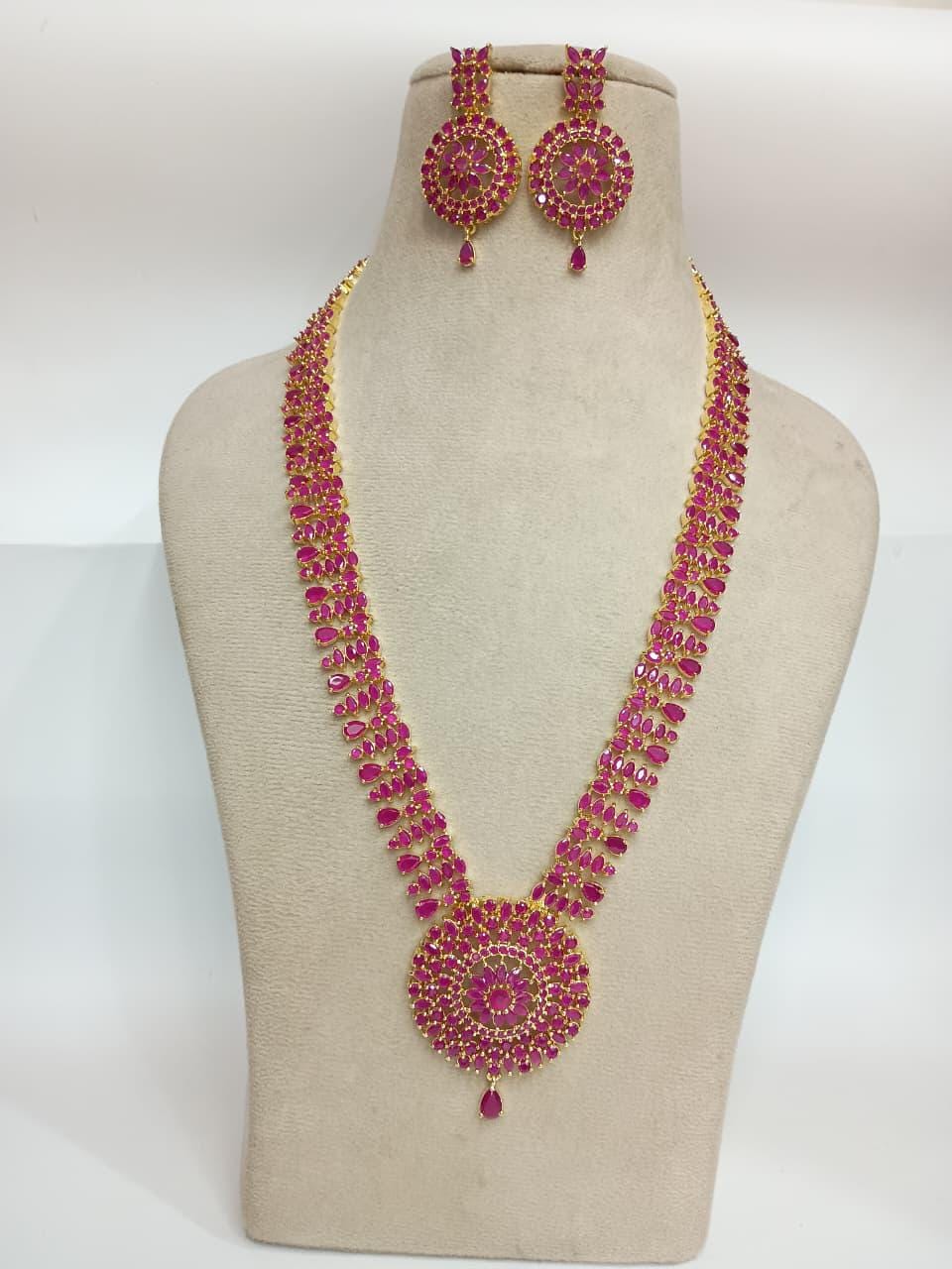 22K Gold Plated South Indian Necklace | Ruby Emerald Coral Gemstone Bridal Wedding Jewelry | Traditional Statement Necklace | Gift for Women — 2