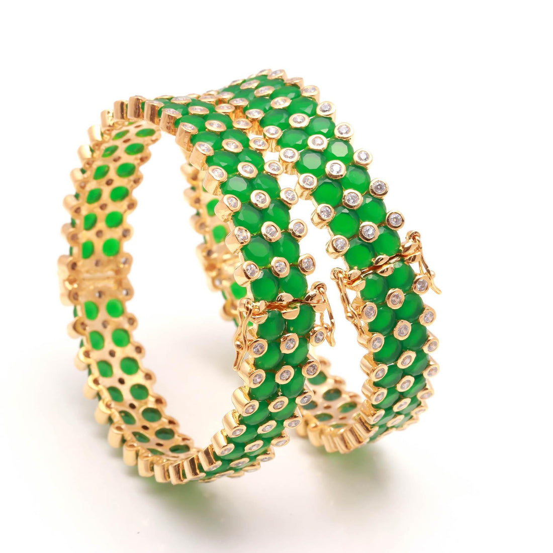 22K Gold Plated Emerald CZ Openable Bangle | Handmade Kada Bracelet | Indian Bridal Bangle | Wedding Bangle | Gift For Her — 4
