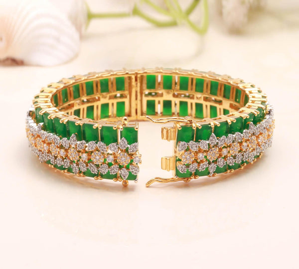 Emerald CZ Openable Bangle |22K Gold Plated Handmade Kada Bracelet | Bridal Openable Bangle | Wedding Bangle | Gift For Her