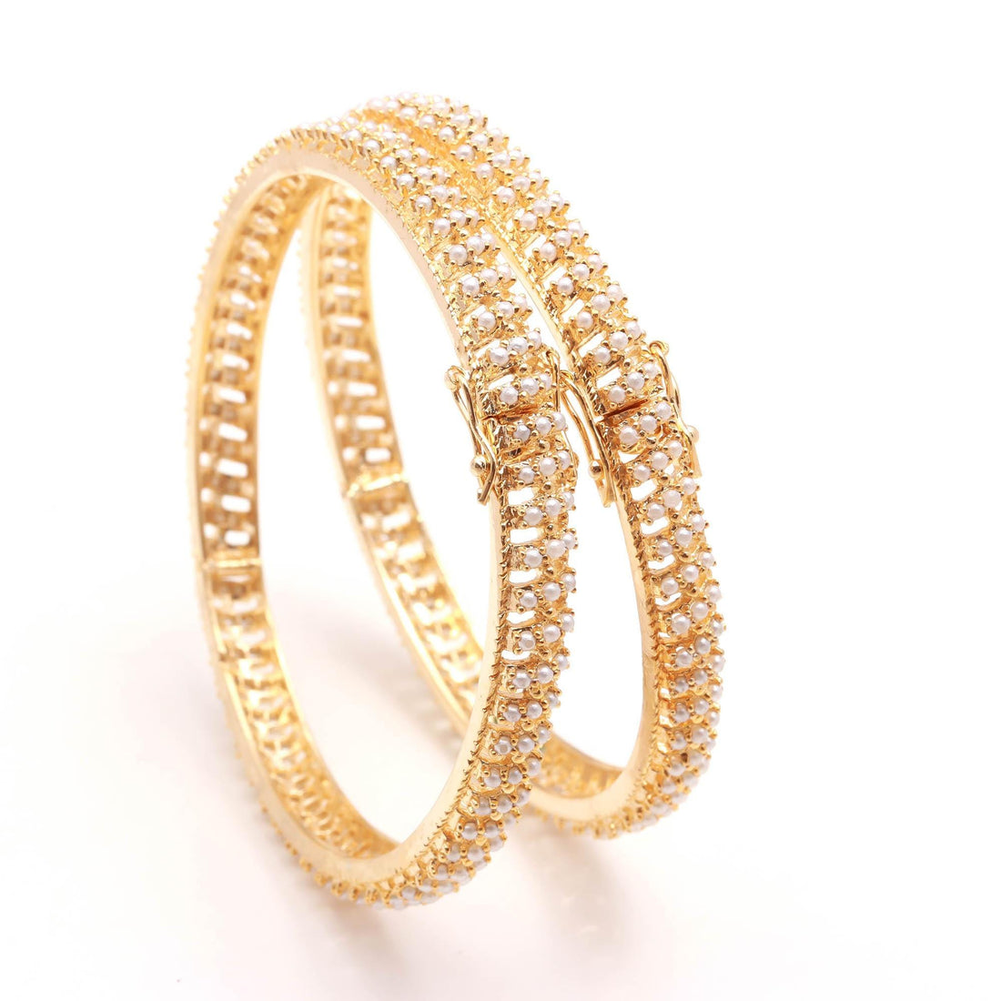 Faux Pearl Openable Bangles | 22K Yellow Gold Plated Pearl Bracelet Set | Traditional Indian Bangles |Ethnic Wedding Bangles |Gift For Women — 4