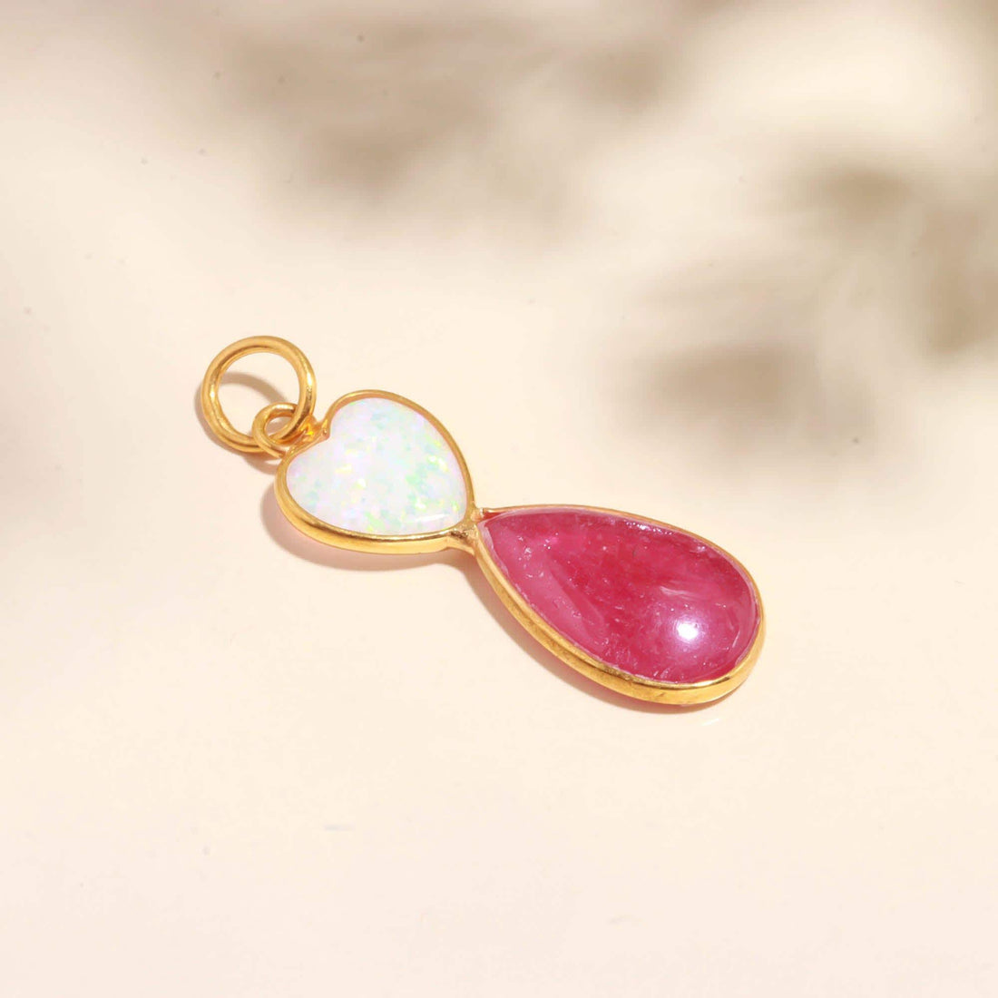 9K Gold African Amethyst Ruby Dual Stone Charm Pendant | Bridal Pendant | Gift For Mom | Cabochon Bezel Set Charm | Gemstone Pendant — 3