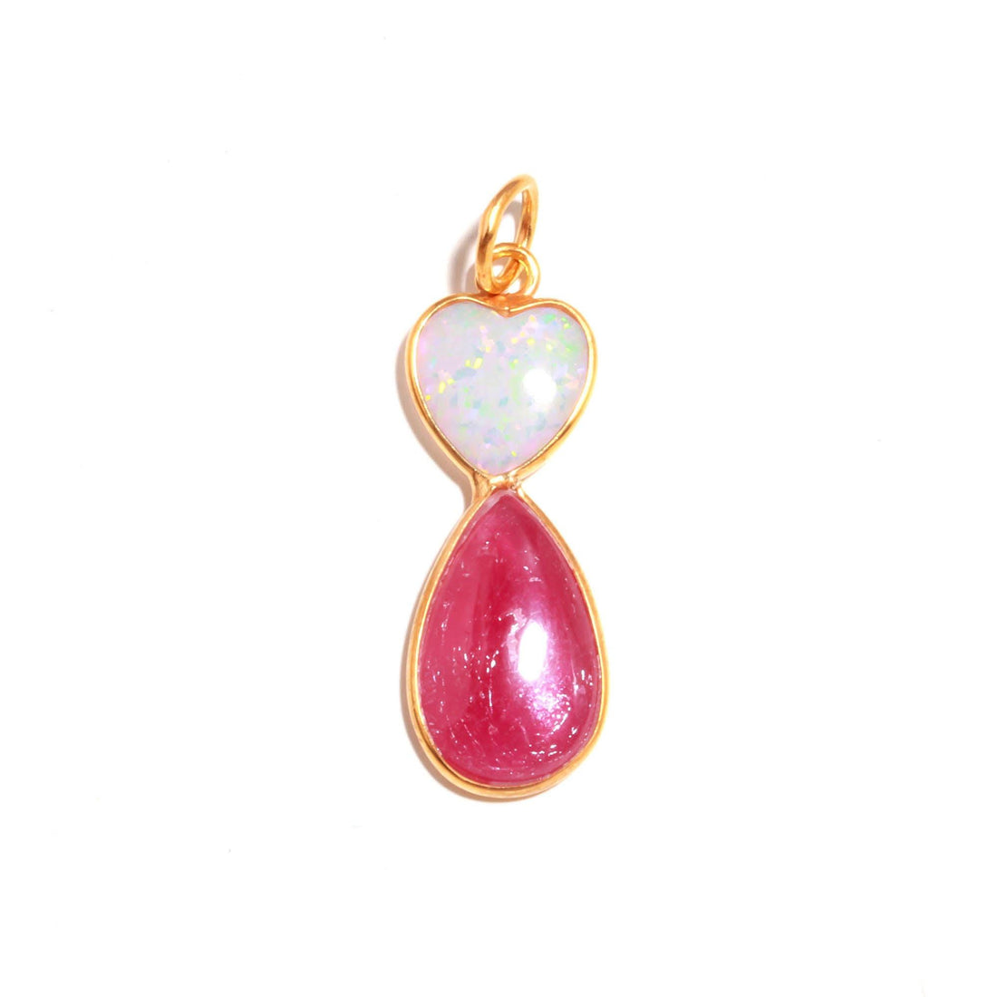 9K Gold African Amethyst Ruby Dual Stone Charm Pendant | Bridal Pendant | Gift For Mom | Cabochon Bezel Set Charm | Gemstone Pendant — 5