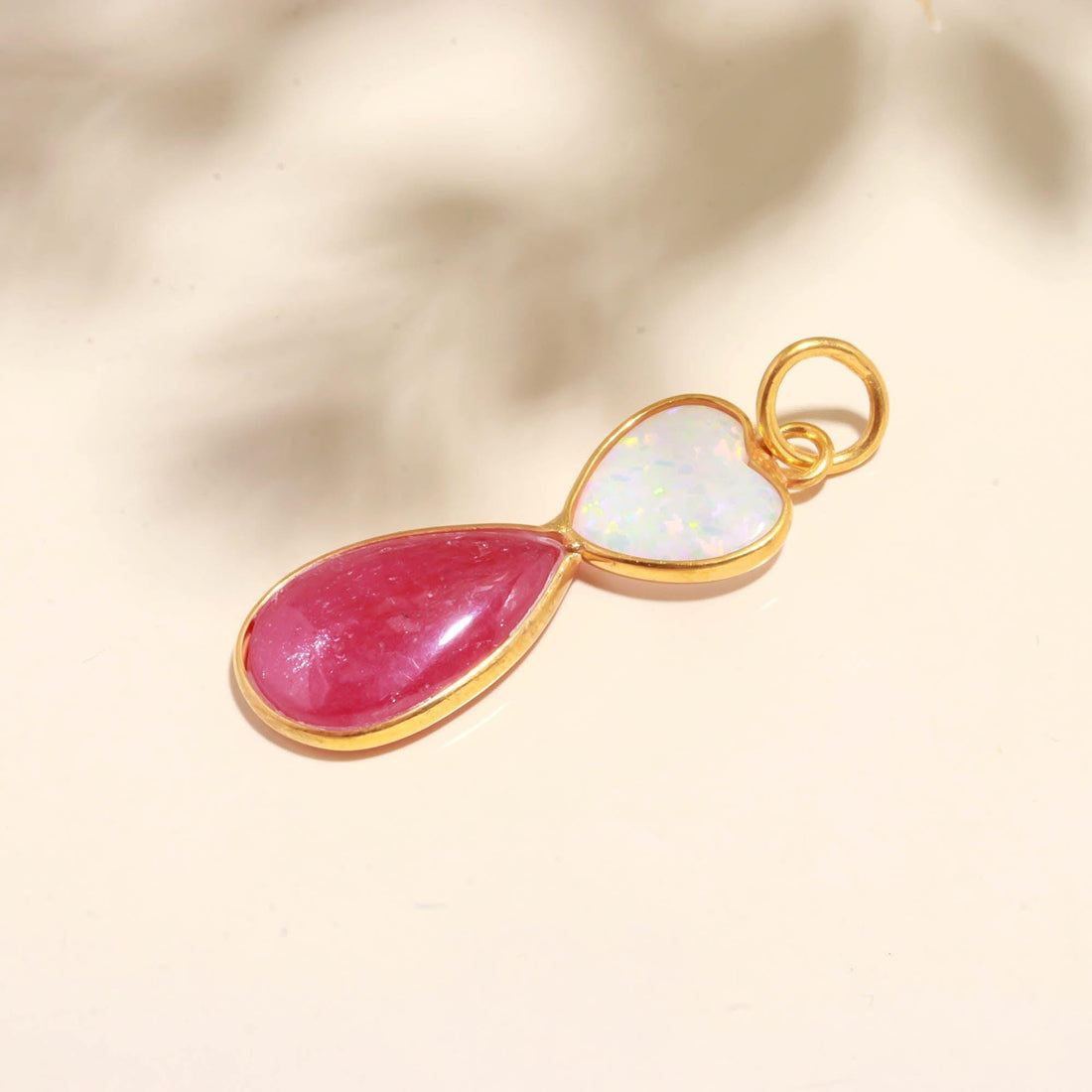 9K Gold African Amethyst Ruby Dual Stone Charm Pendant | Bridal Pendant | Gift For Mom | Cabochon Bezel Set Charm | Gemstone Pendant — 4