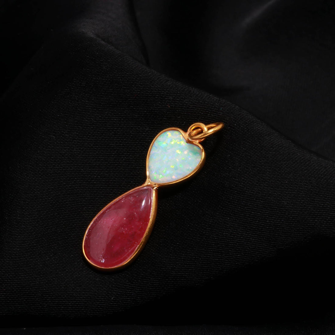 9K Gold African Amethyst Ruby Dual Stone Charm Pendant | Bridal Pendant | Gift For Mom | Cabochon Bezel Set Charm | Gemstone Pendant — 6