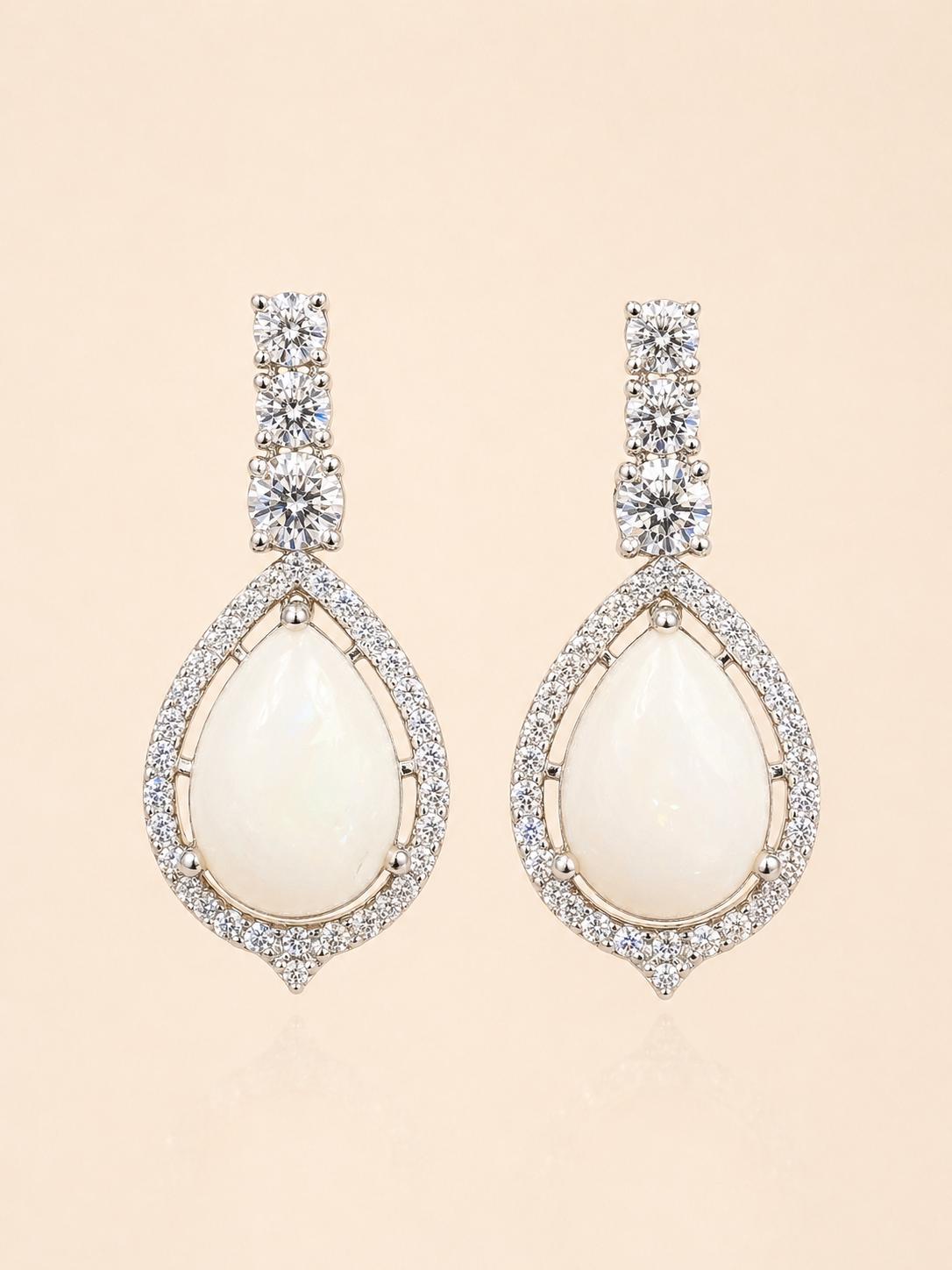 Natural White Mother of Pearl Jewelry Set, White Gold Finish Statement Necklace, MOP Teardrop Earrings, Anniversary Gift for Her, Luxury Set — 2