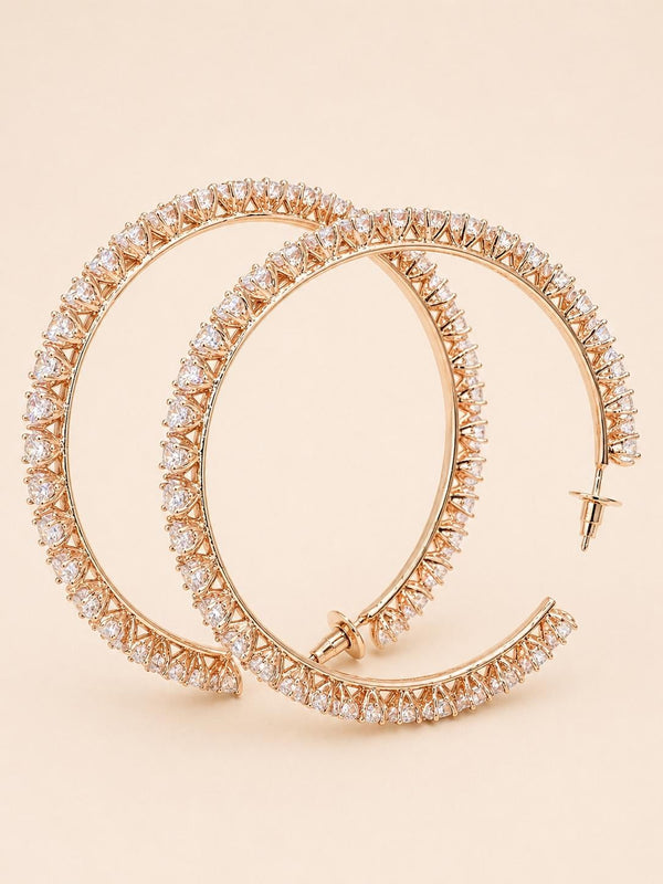 18k Gold Plated Big Round Diamond Hoops Earrings Jewelry