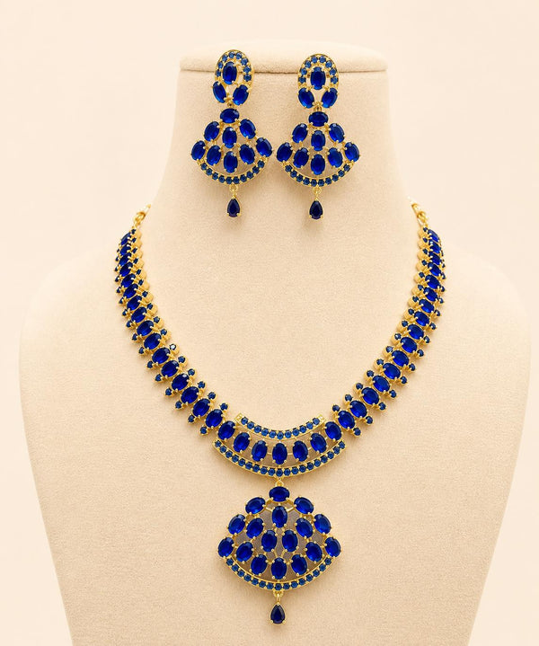 22k Gold Plated Blue Choker Necklace Set | South Indian Bridal Jewelry | Wedding Statement Necklace | Blue Sapphire Necklace