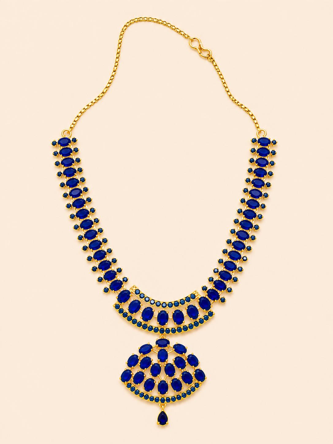 22k Gold Plated Blue Choker Necklace Set | South Indian Bridal Jewelry | Wedding Statement Necklace | Blue Sapphire Necklace — 4