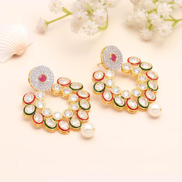 Oval Polki Kundan Earrings | 22K Gold Plated Brass Earrings | Traditional Indian Bridal Jewelry | Wedding Party Wear Earrings | Gift For Her