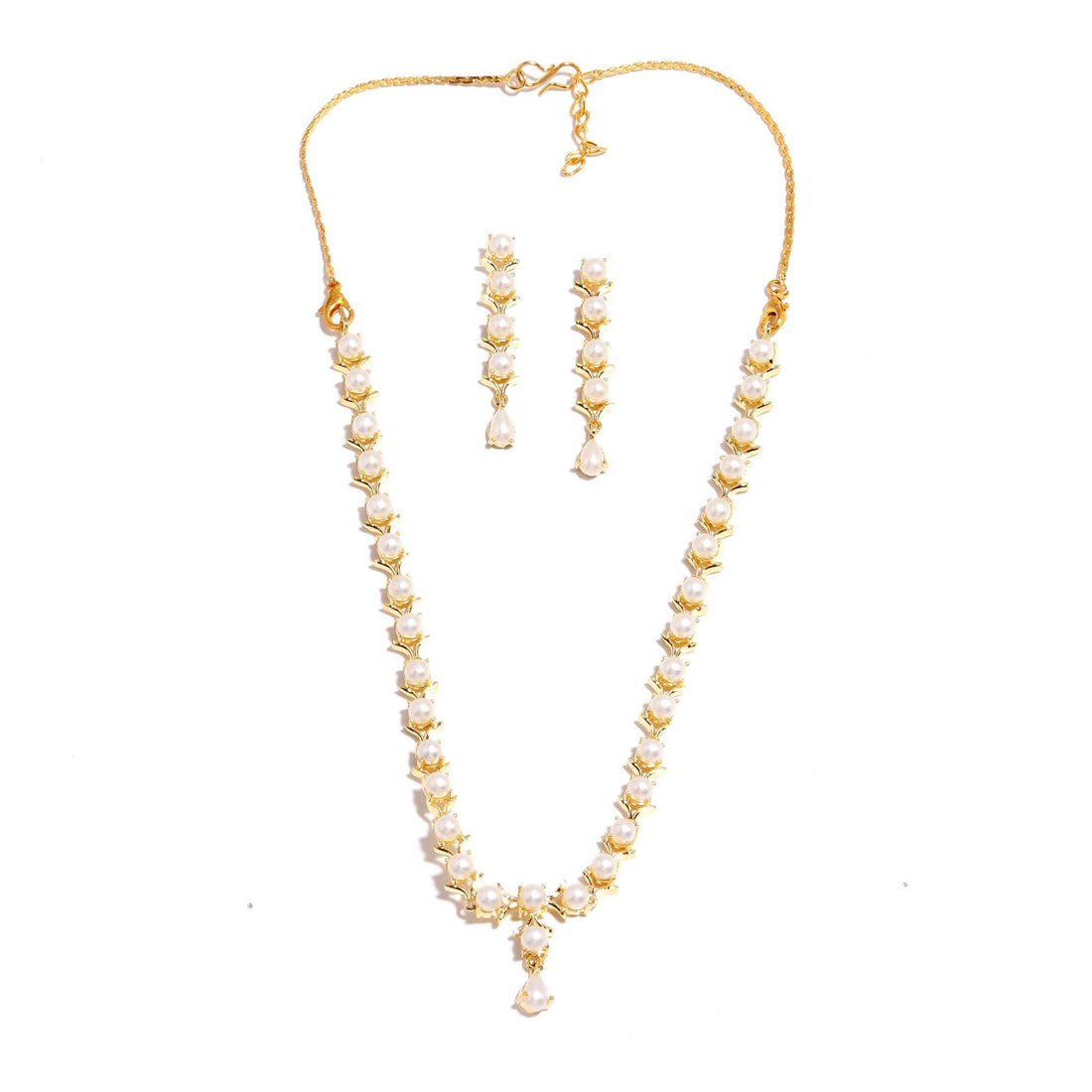 Elegant Brass Pearl Necklace Set | 22K Gold Plated Round Necklace | Bridal Necklace | Traditional Necklace | Ethnic Necklace | Gift For Her — 4