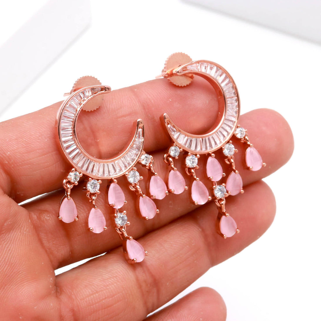 Minimal Rose Quartz Earrings | Luxury Helix Tragus Gemstone Jewelry | Cute Dainty Earrings | Gift For Her — 3