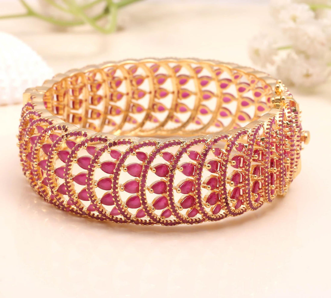 Ruby Marquise CZ Bangle | 22K Gold Plated Kada Bracelet |Traditional Indian Jewelry | Bridal Openable Bangle | Wedding Bangle | Gift For Her — 2