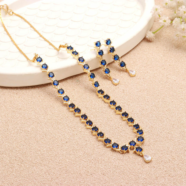 Blue Gemstone Necklace Set | 22K Gold Plated Indian Jewelry | Statement Necklace | Gift For Women | Wedding Necklace