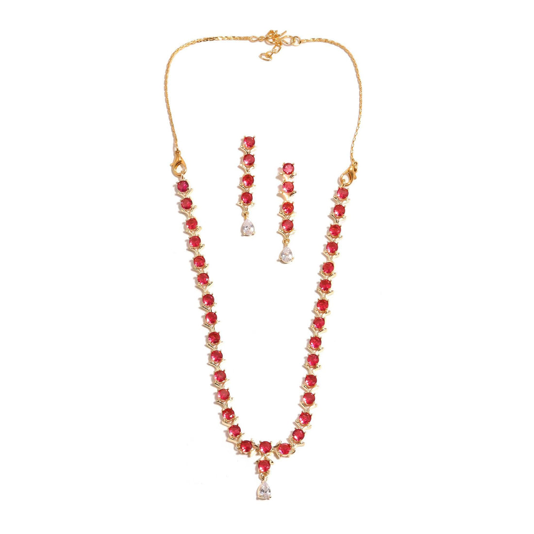 Brass Gemstone Necklace Set | 22K Gold Plated Bridal Necklace | Statement Necklace | Wedding Necklace | Gift For Her — 4