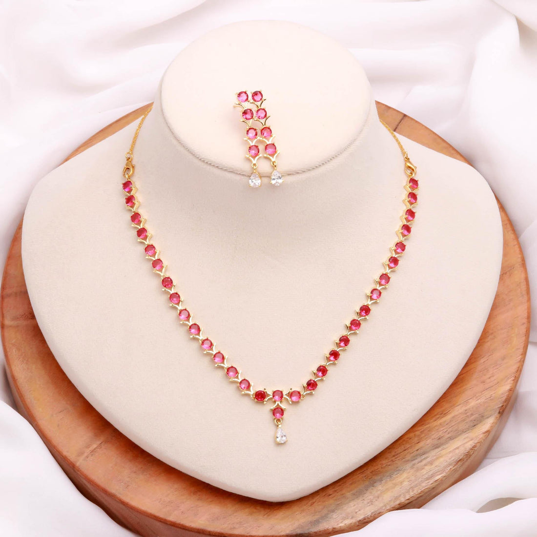 Brass Gemstone Necklace Set | 22K Gold Plated Bridal Necklace | Statement Necklace | Wedding Necklace | Gift For Her — 3
