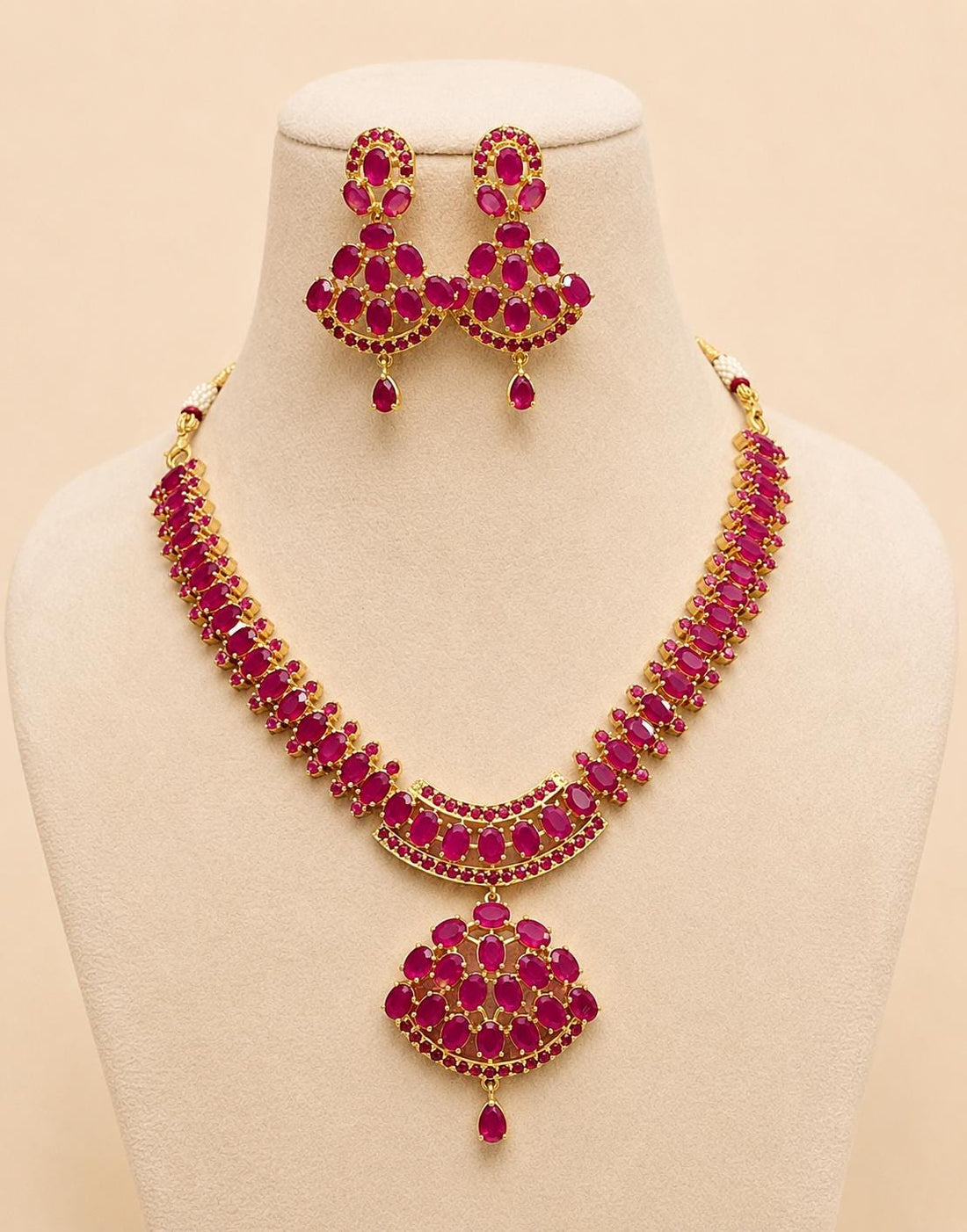 Premium Ruby Necklace Jewelry, Gold Plated Necklace, South Indian Necklace, Indian Wedding Jewelry, Statement Ruby Necklace Red Jewels