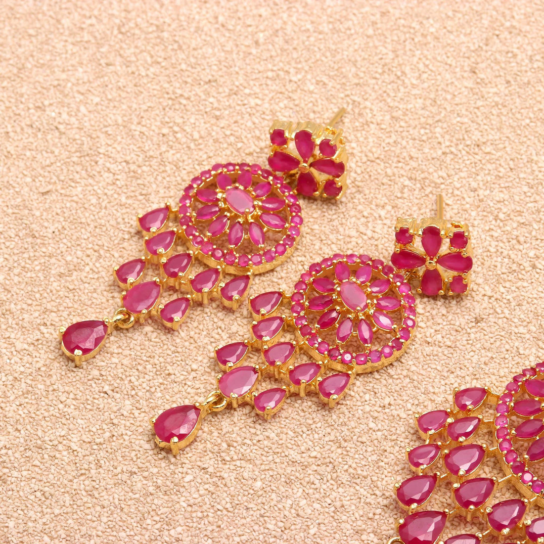 Ruby Pink Stone Necklace Set |22K Gold Plated Pear Marquise Traditional Indian Jewelry |Party Wear Necklace |Gift For Women |Bridal Necklace — 2