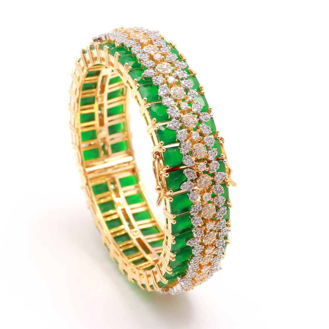 Emerald CZ Openable Bangle |22K Gold Plated Handmade Kada Bracelet | Bridal Openable Bangle | Wedding Bangle | Gift For Her — 6