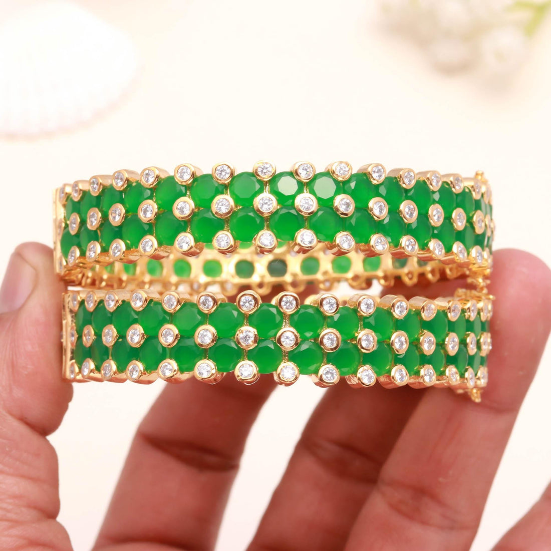 22K Gold Plated Emerald CZ Openable Bangle | Handmade Kada Bracelet | Indian Bridal Bangle | Wedding Bangle | Gift For Her — 3
