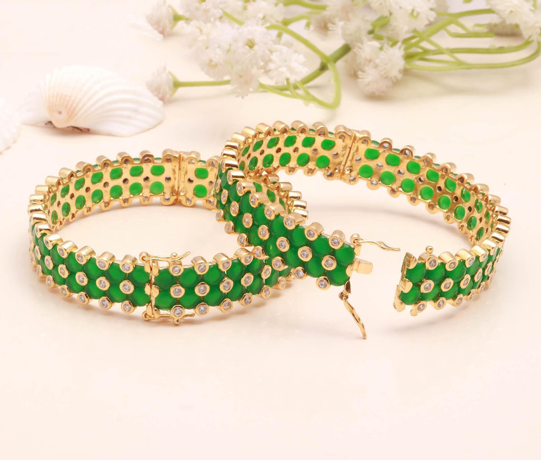 22K Gold Plated Emerald CZ Openable Bangle | Handmade Kada Bracelet | Indian Bridal Bangle | Wedding Bangle | Gift For Her — 5