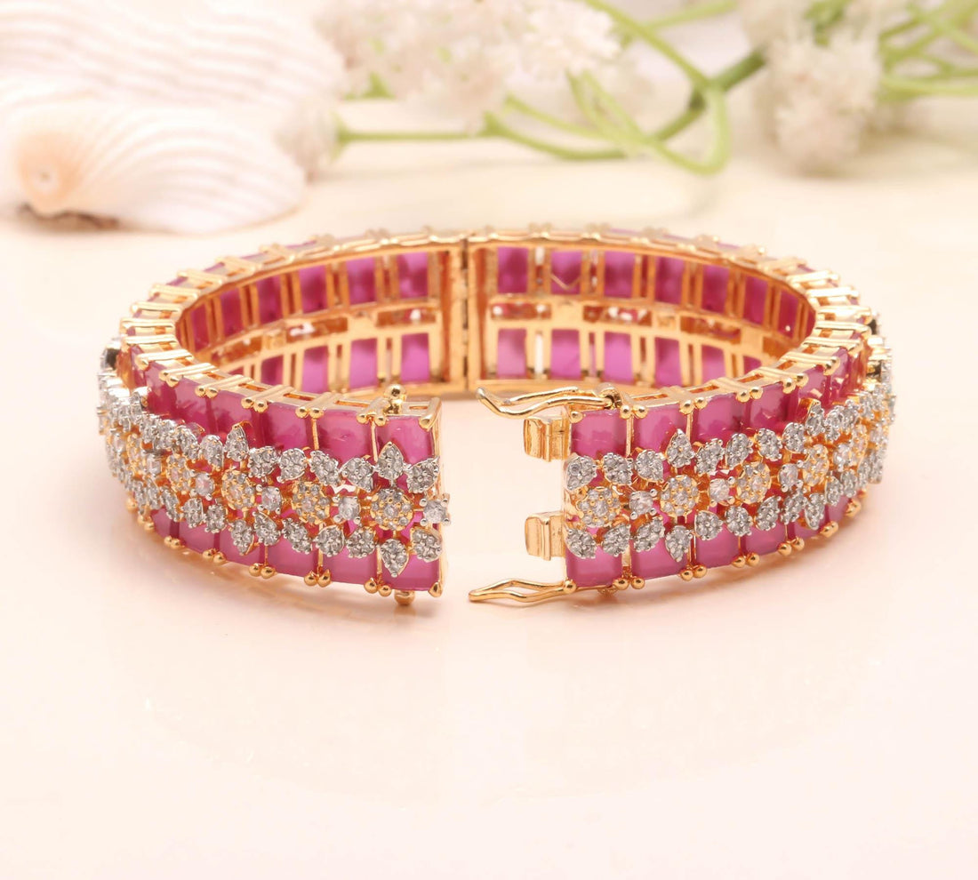 Ruby CZ Openable Bangle | 22K Gold Plated Handmade Bangle Bracelet | Traditional Bangle | Bridal Bangle | Wedding Bangle | Gift For Her — 6