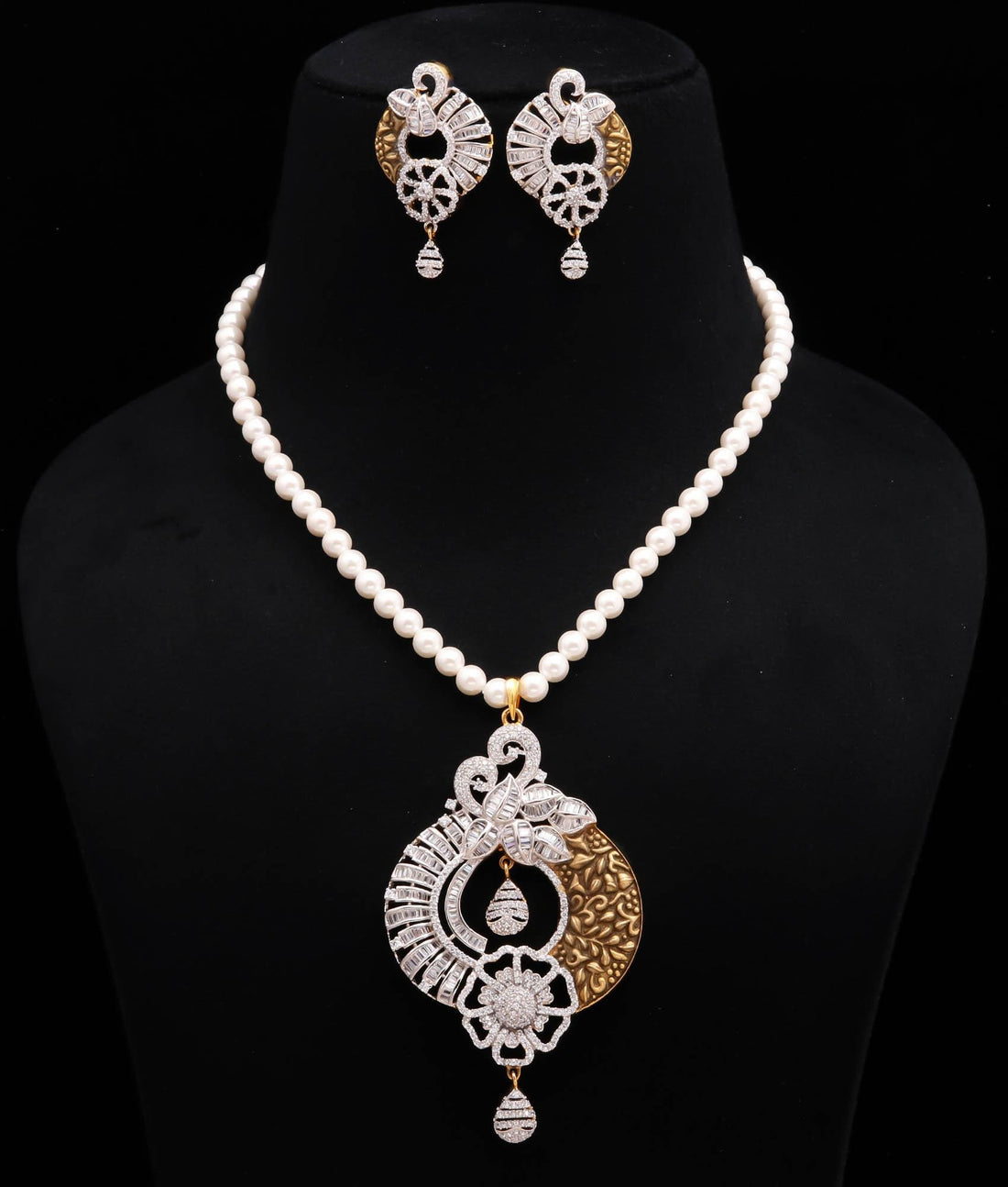Peacock Pearl Long CZ Necklace Set | Traditional Necklace | 22K Gold Plated Long Bridal Jewelry | Gift For Women | Ethnic Necklace — 2