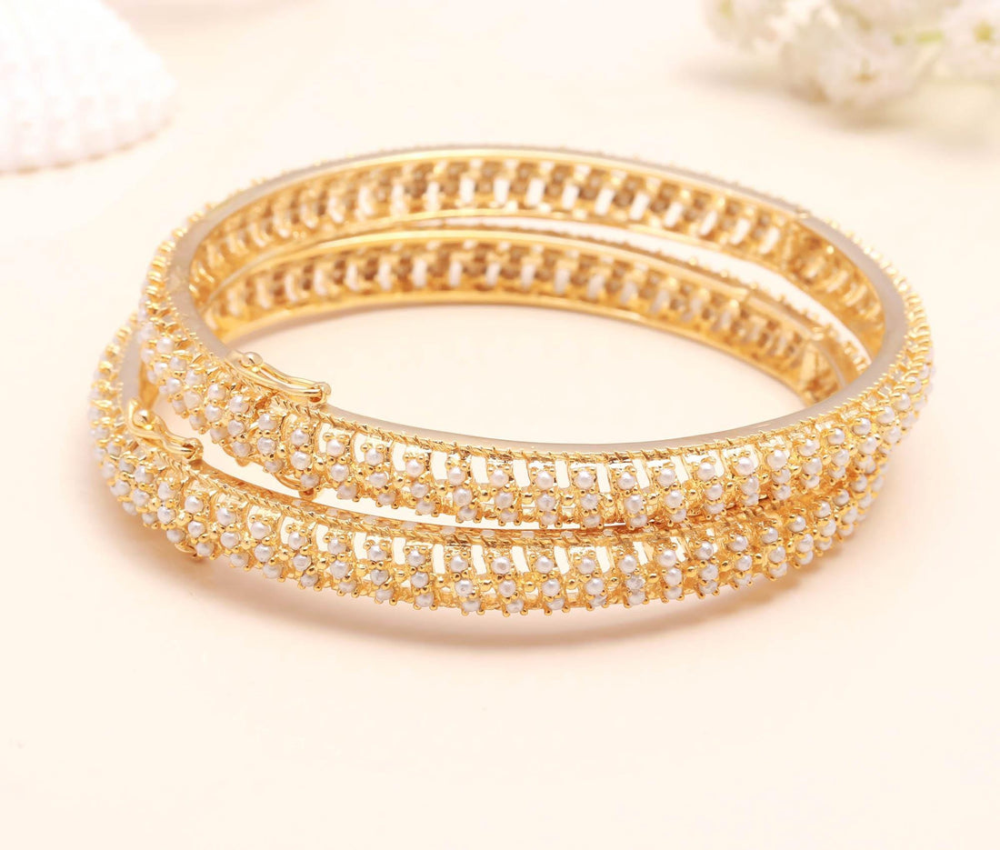 Faux Pearl Openable Bangles | 22K Yellow Gold Plated Pearl Bracelet Set | Traditional Indian Bangles |Ethnic Wedding Bangles |Gift For Women — 3