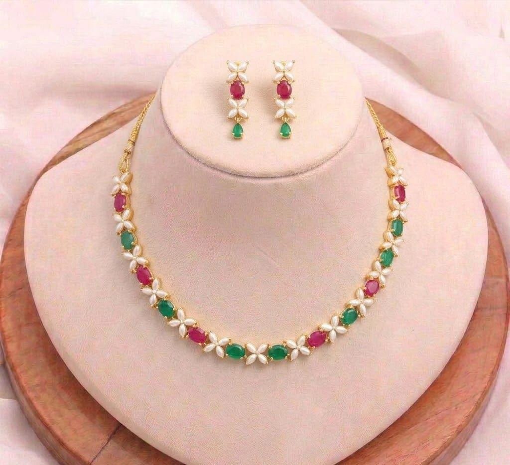 22K Gold Plated Indian Wedding  Necklace Set for Women |Ruby Emerald & Pearl Bridal Jewellery |Traditional Party Wear Necklace |Gift for Her — 7