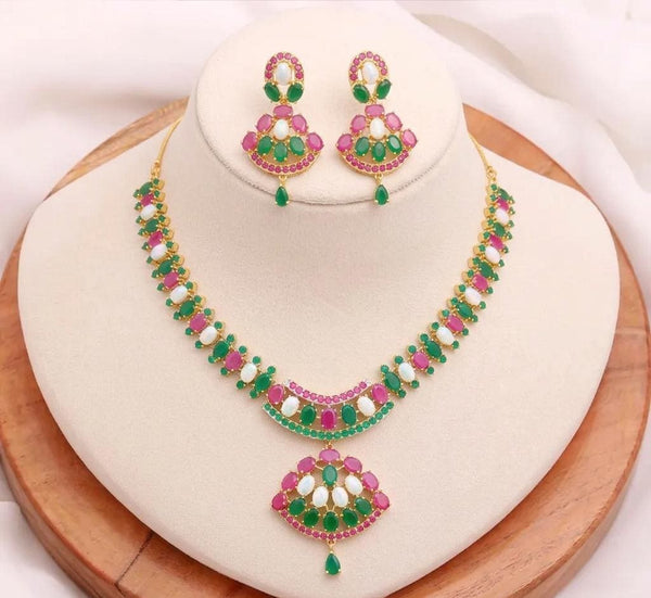 Ruby Emerald Pearl Necklace | 22K Gold Plated Indian Jewelry | Traditional Bridal Necklace | Wedding Party Wear | Gift for Her