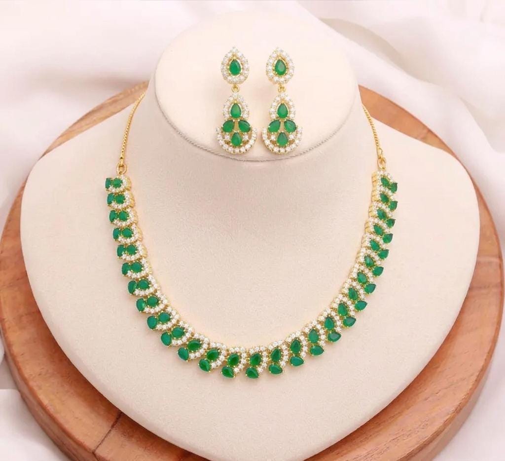 Rubellite Emerald Necklace | 22K Gold Plated Indian Jewelry | Statement Bridal Necklace | Gift For Her | Bridal Jewelry Set — 6