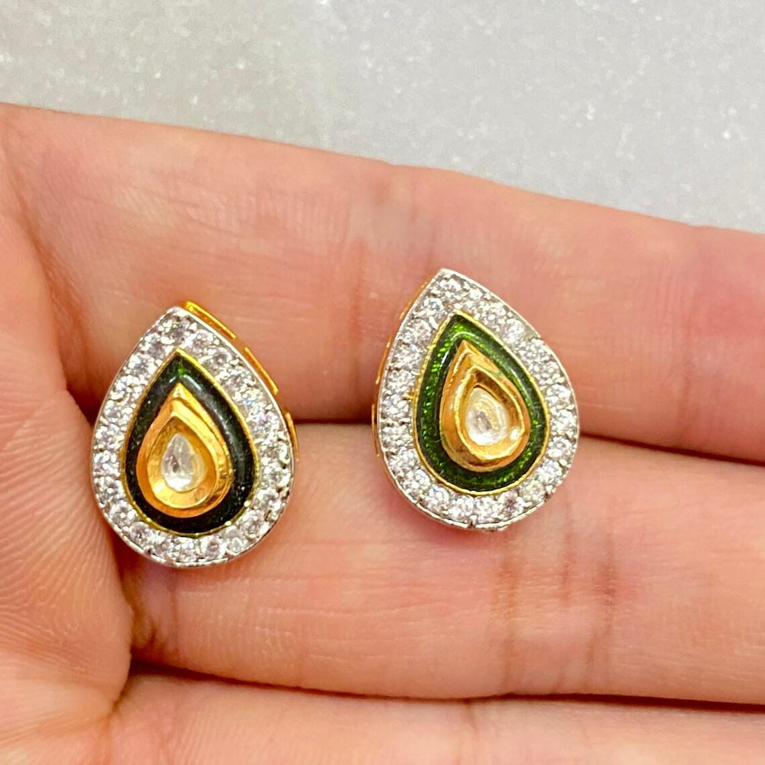 Polki Ruby Tear Drop Stud Earrings | 22K Gold Plated Bridal Statement Earrings | Traditional Earrings | Gift For Her — 3