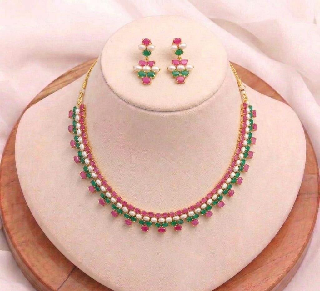 Gold Plated Multicolor Gemstone Bridal Necklace| Turquoise Coral Ruby Emerald Sapphire Wedding Jewelry | Gift For Her | Traditional Necklace — 6