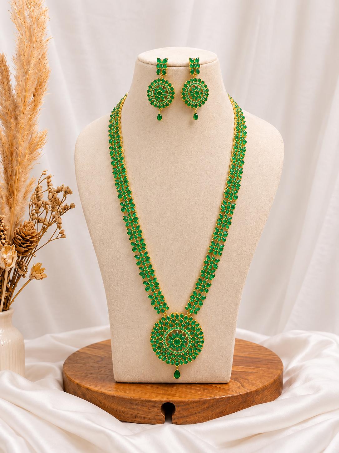 22K Gold Plated South Indian Necklace | Ruby Emerald Coral Gemstone Bridal Wedding Jewelry | Traditional Statement Necklace | Gift for Women — 3