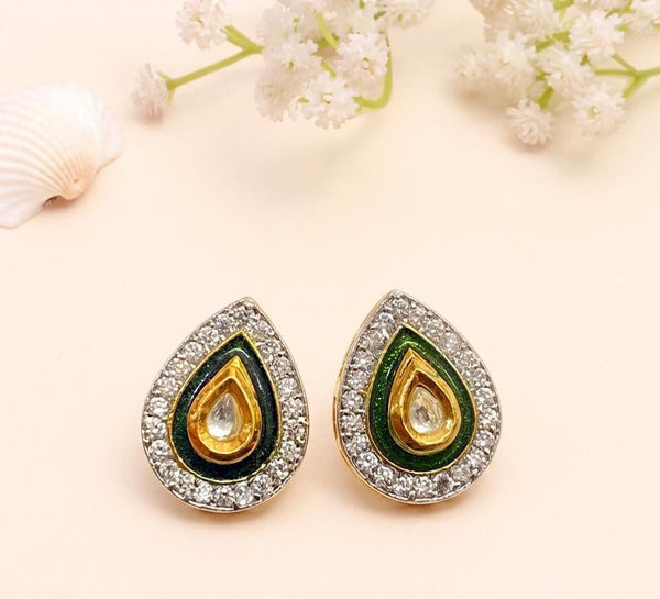Polki Ruby Tear Drop Stud Earrings | 22K Gold Plated Bridal Statement Earrings | Traditional Earrings | Gift For Her