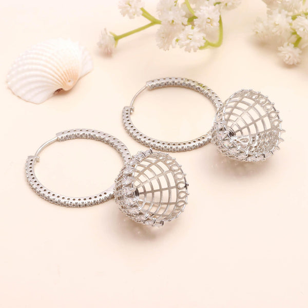 Round Big Hoops CZ Earrings | 18K White Gold Plated Brass Earrings |  Statement Earrings | White Stone Jewelry | Gift For Her