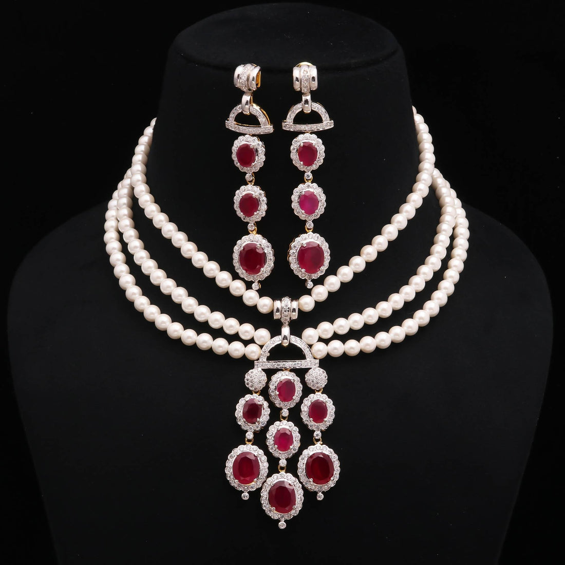 Ruby Pink Pearl Pendant Necklace | 22K Gold Plated Round Bridal Jewelry | Indian Wedding Necklace |Party Wear Pearl Necklace |Gift For Women — 2