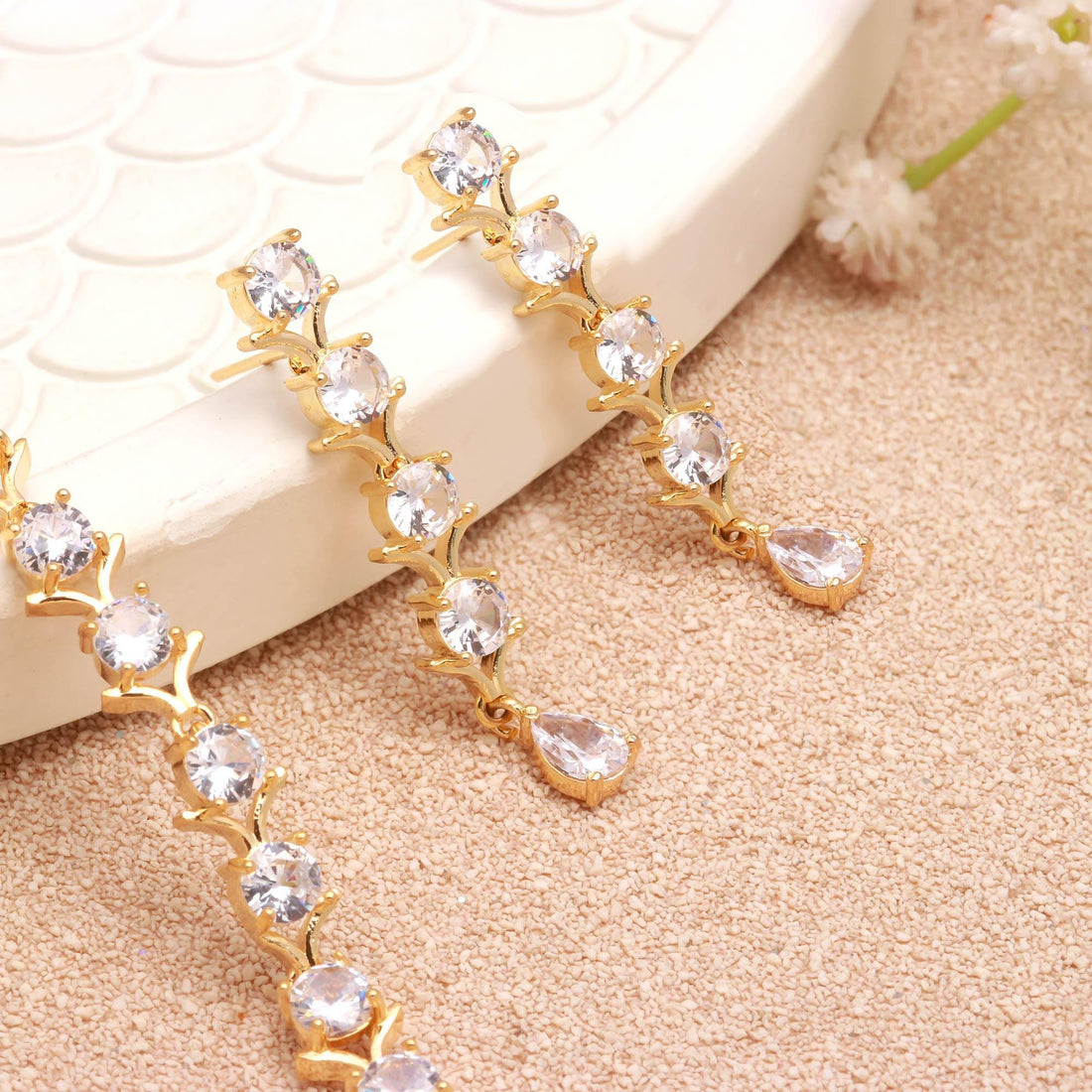 Minimal modern CZ Necklace Set |  22K Gold Plated American Diamond Jewelry | Bridal Wedding | Statement Handmade Indian Gift For Her — 2