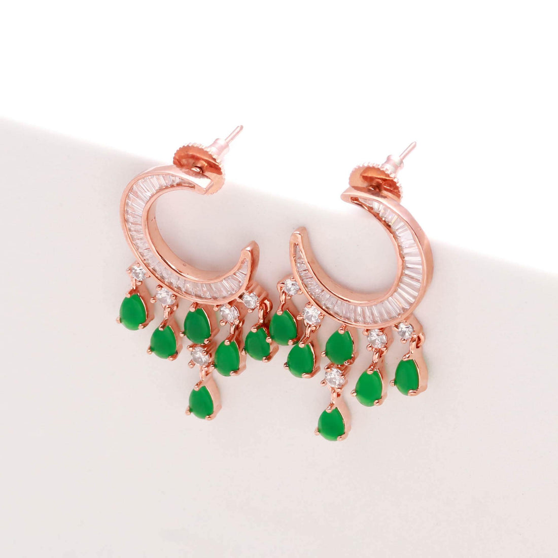 Emerald Green Minimalist Earrings | 14K Rose Gold Plated Cute Helix Tragus Jewelry | Dainty Gemstone Stud Earrings | Gift For Women — 2