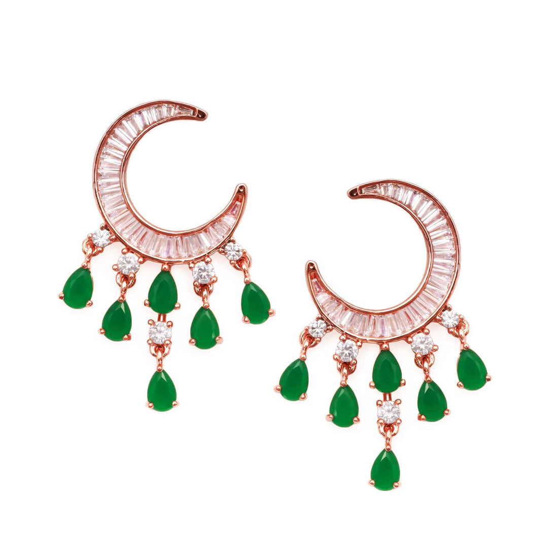 Emerald Green Minimalist Earrings | 14K Rose Gold Plated Cute Helix Tragus Jewelry | Dainty Gemstone Stud Earrings | Gift For Women — 4