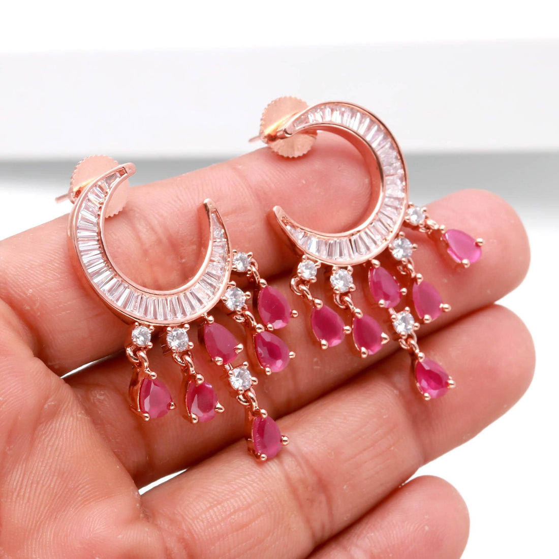 Ruby Helix Earrings | 14K Rose Gold Minimalist Tragus Jewelry | Tiny Red Gemstone Studs | Cartilage Piercing Earrings | Gift For Women — 3