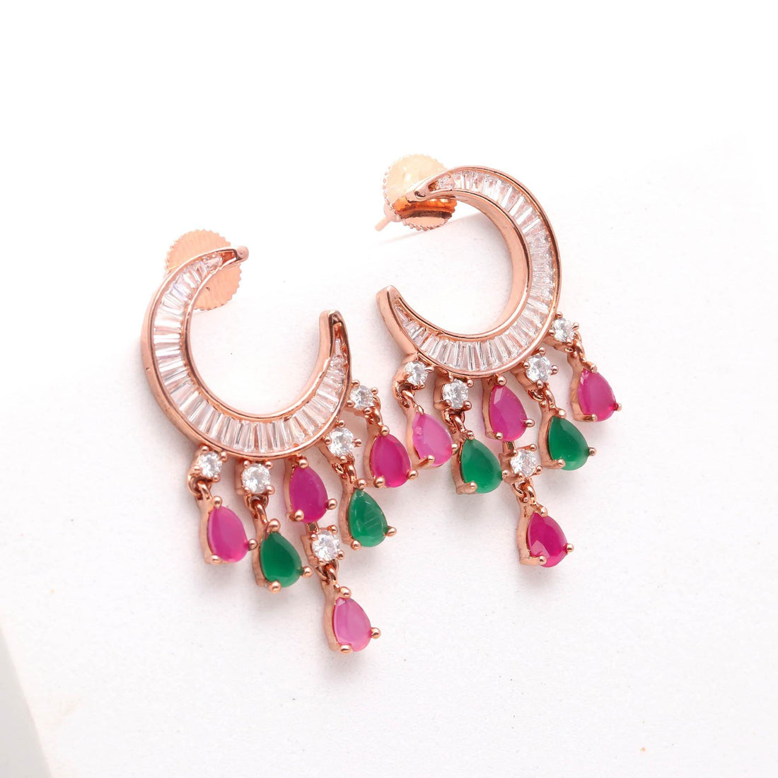Gemstone Stud Earrings | 14K Rose Gold Plated Ruby Emerald Jewelry | Tiny Helix Tragus Cartilage Earrings | Everyday Studs | Gift For Women
