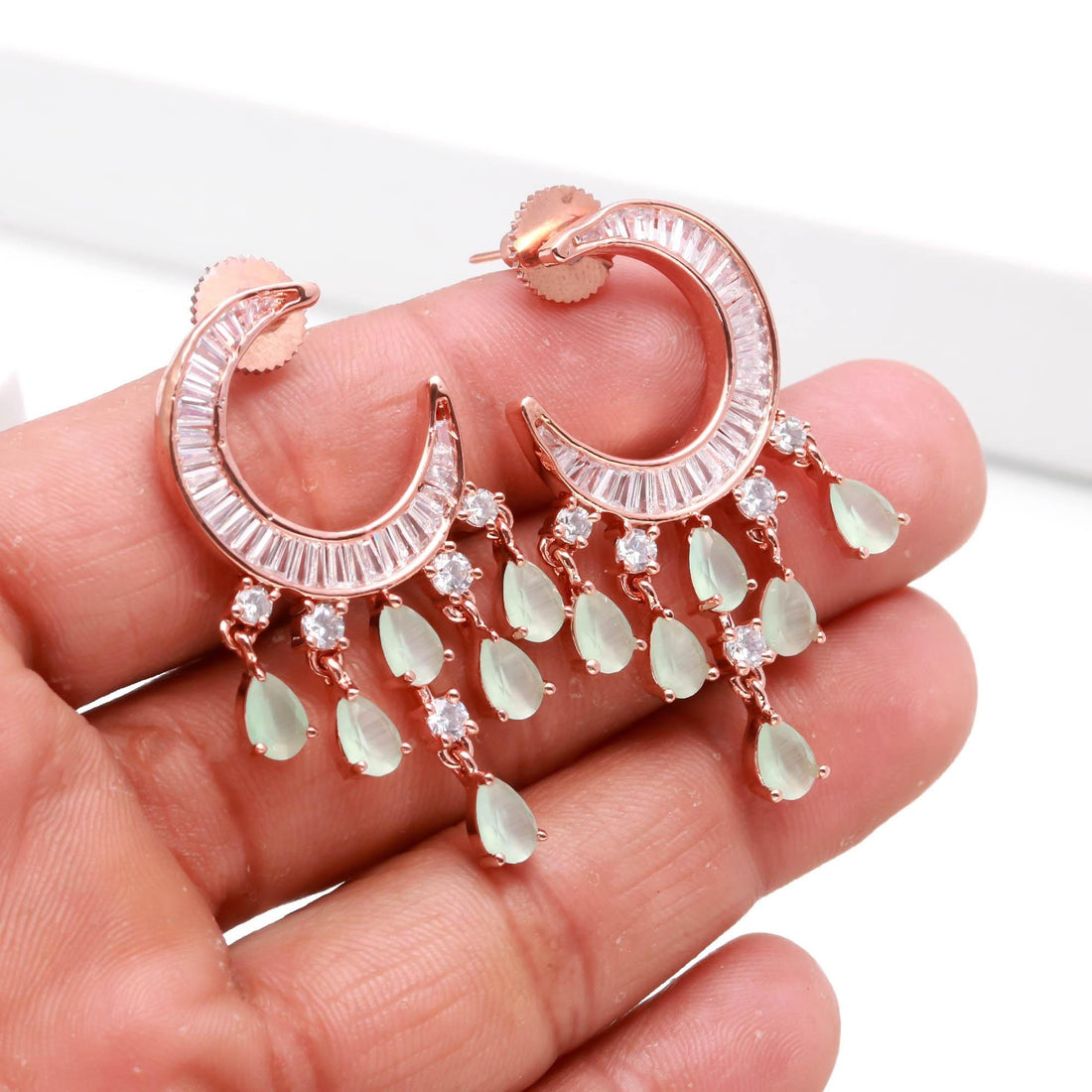 Dainty Sea Green Earrings | 14K Rose Gold Plated Tiny Stud Jewelry | Cute Cartilage Helix Earrings | Gift For Women | Tiny Studs — 3