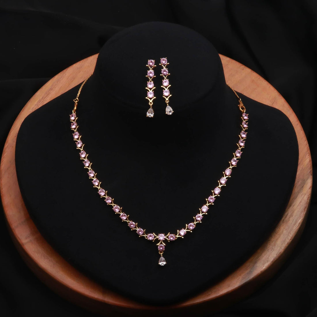 Pink Gemstone Necklace Set | Ethnic Necklace | Gift For Women | Wedding Necklace | Traditional Necklace | 22K Gold Plated Necklace — 3