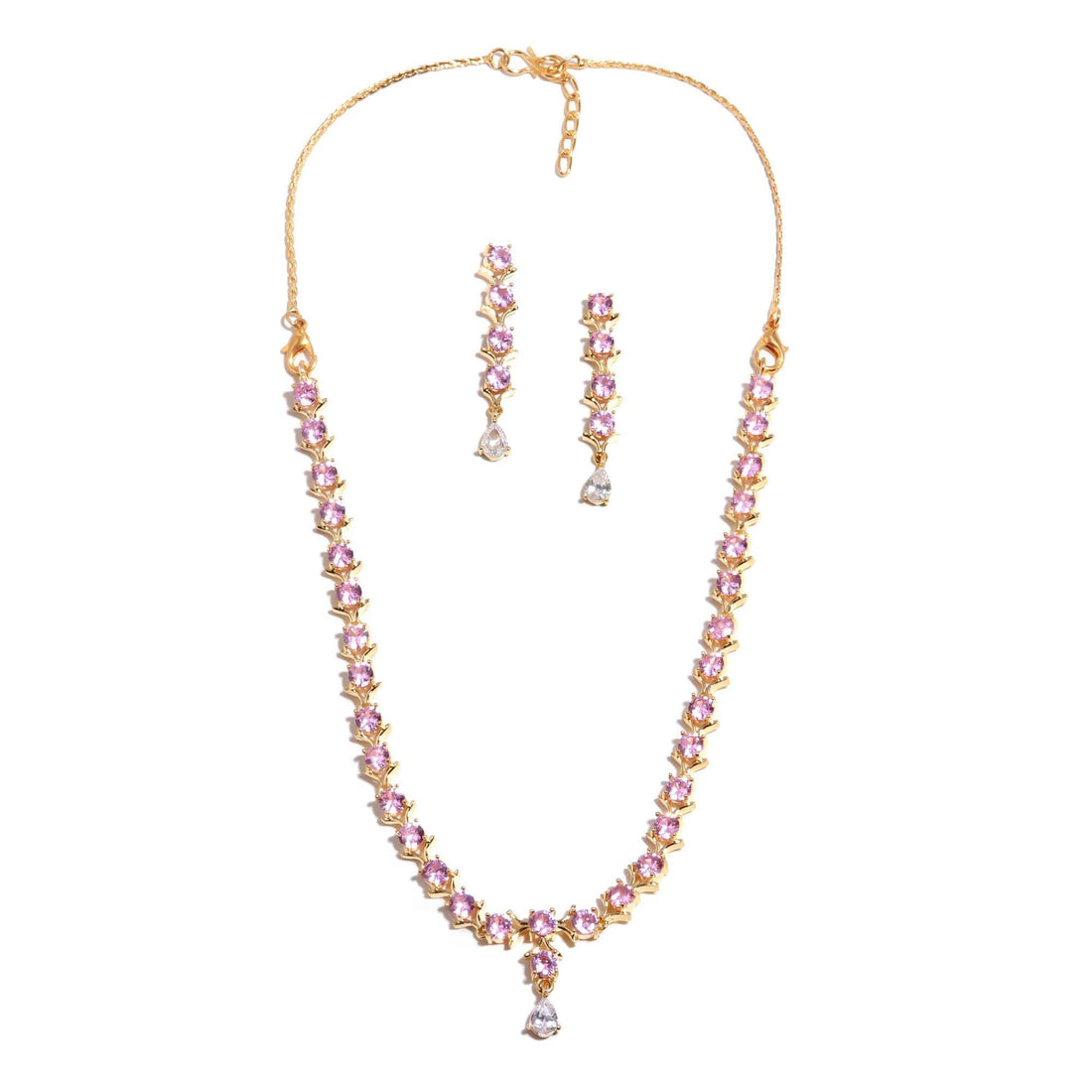 Pink Gemstone Necklace Set | Ethnic Necklace | Gift For Women | Wedding Necklace | Traditional Necklace | 22K Gold Plated Necklace — 4